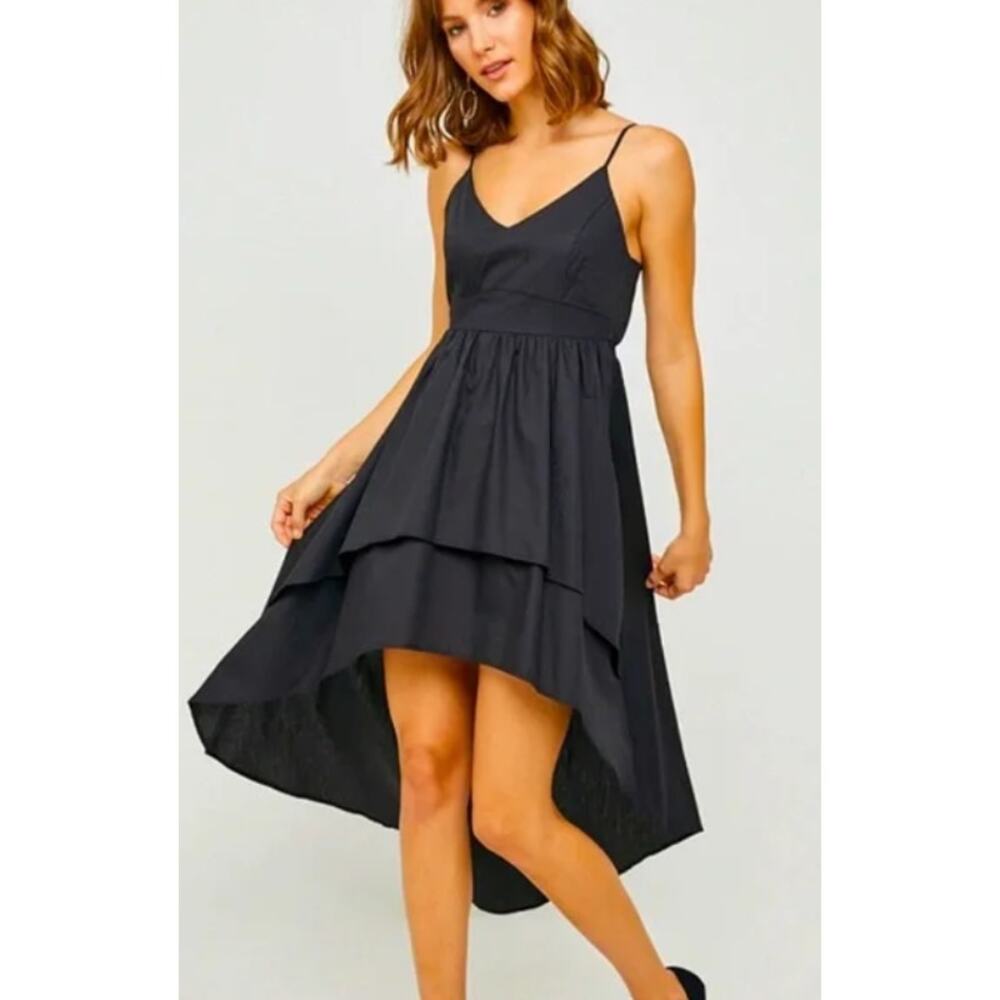 SALE Hayden Black Cotton Tiered Hi-Low Spaghetti Strap Sun Dress Women's Size M